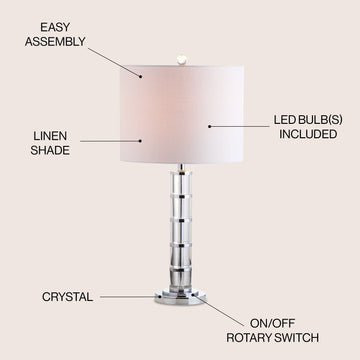 Hailey 26" Crystal LED Table Lamp - JONATHAN Y